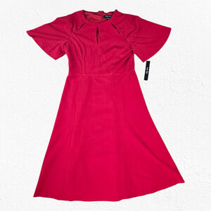 Ivy and Blu Bright Red Keyhole Crewneck Retro Fit and Flare Midi Dress Size 4